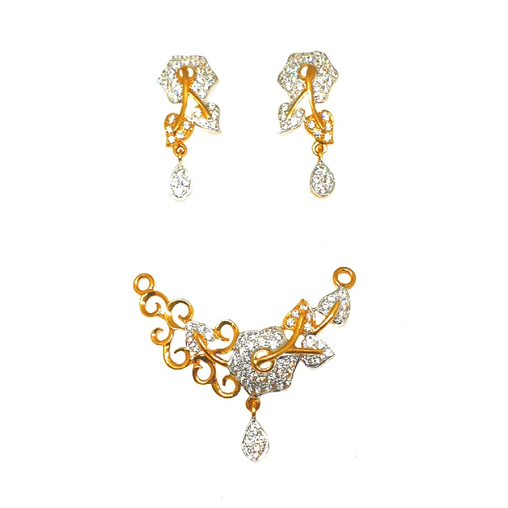 22K Gold Fancy Mangalsutra Pendant With Earrings MGA - PTG0102