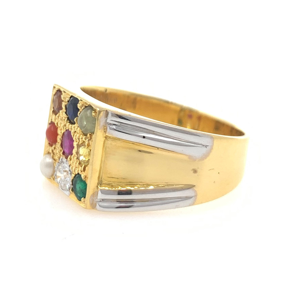 18kt yellow gold traditional handmade navgrah diamond gents ring 7gr48