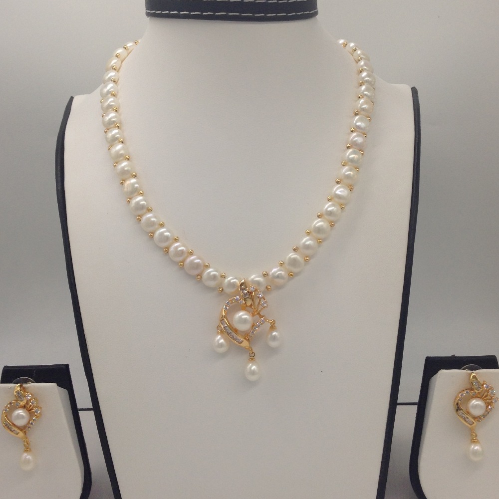White cz and pearls pendent set with 1 line button mala jps0399