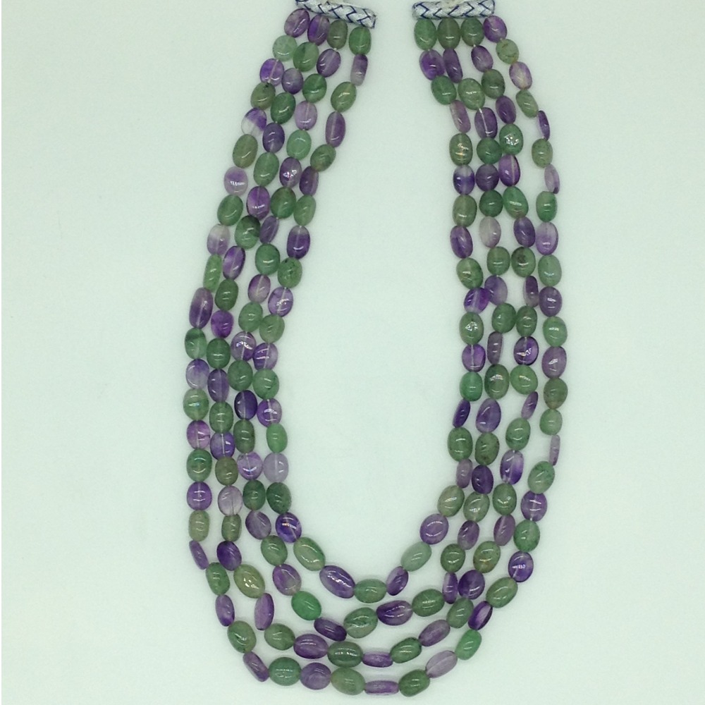 Green Bariels and Purple Amethyst Oval Beeds 4 Layers JSS0174