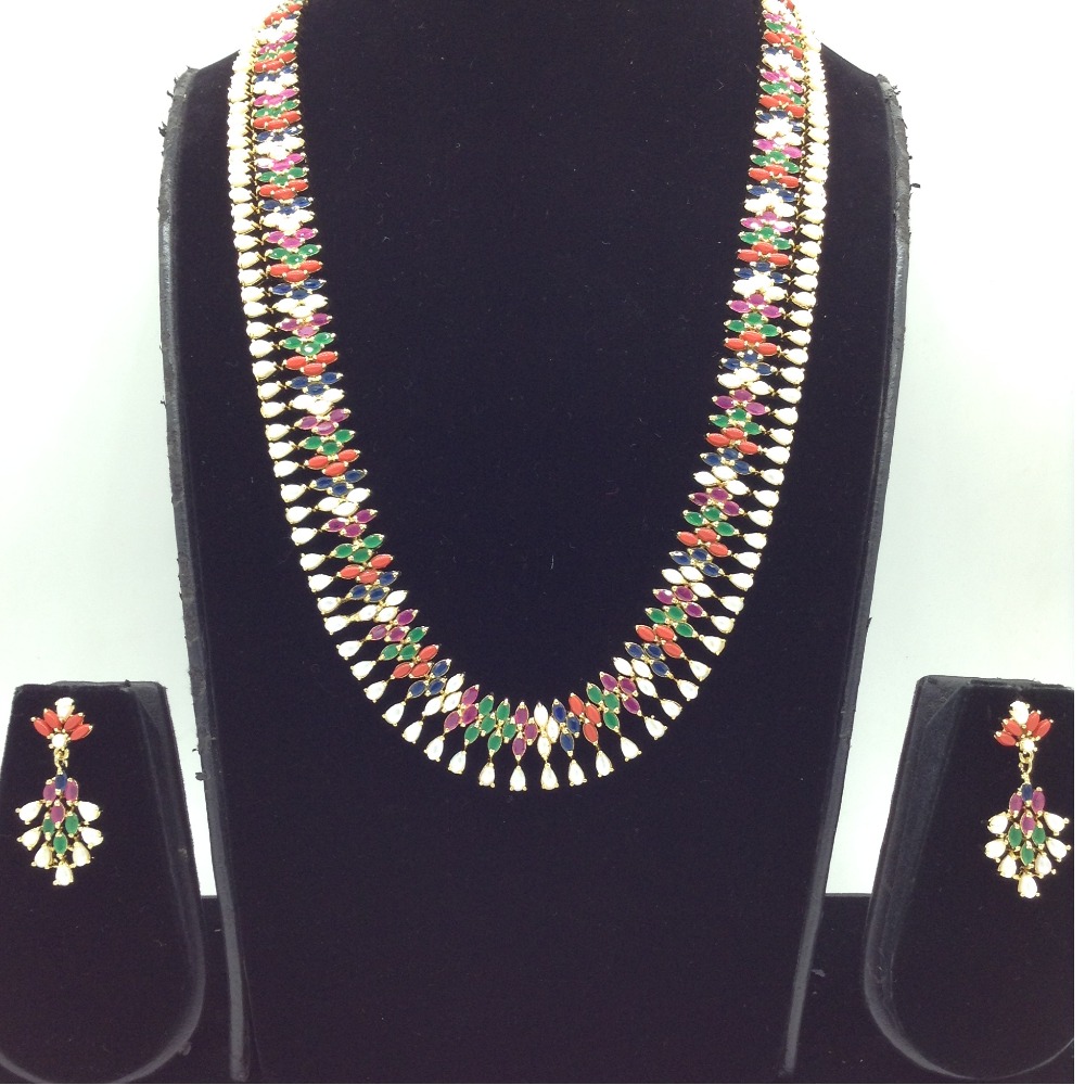 Navratan Stones Long Necklace Set JNC0224