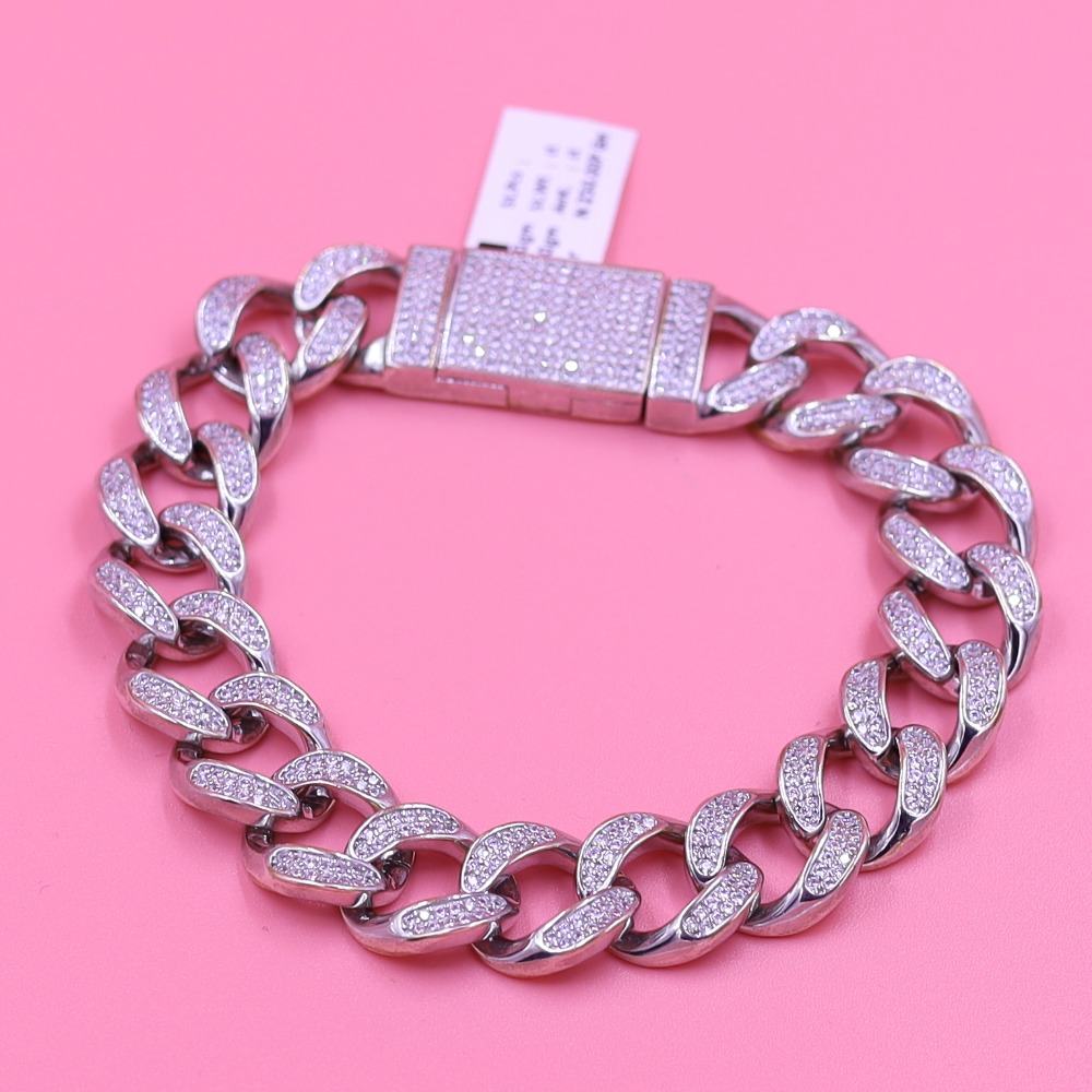 925 sterling silver cuban diamond bracelet men