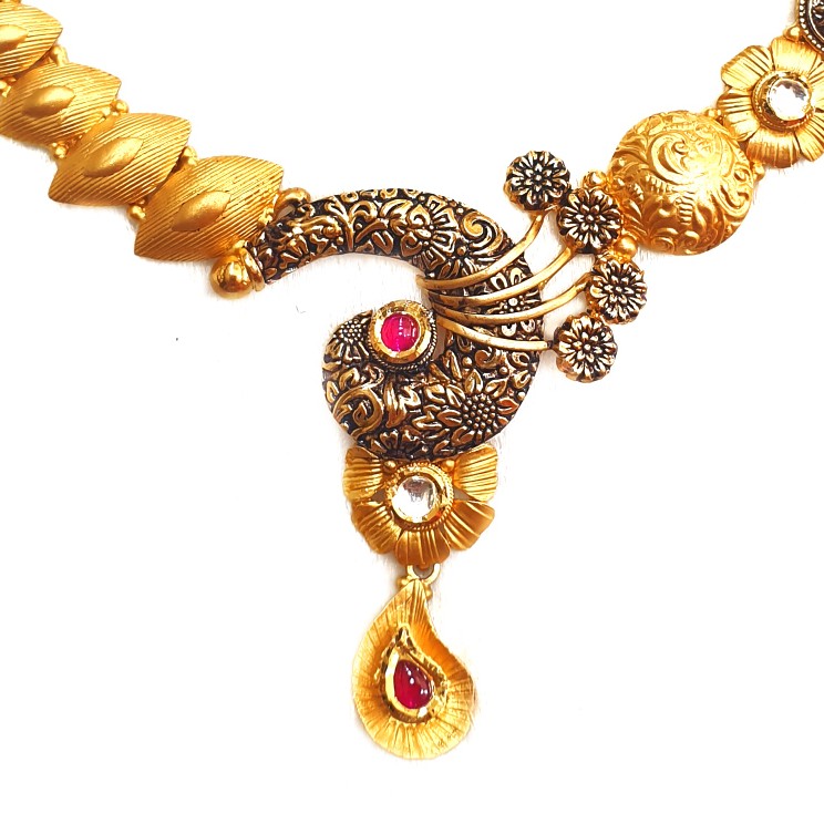 22k Gold Antique Rajwadi Nakkashi Necklace MGA - GN080