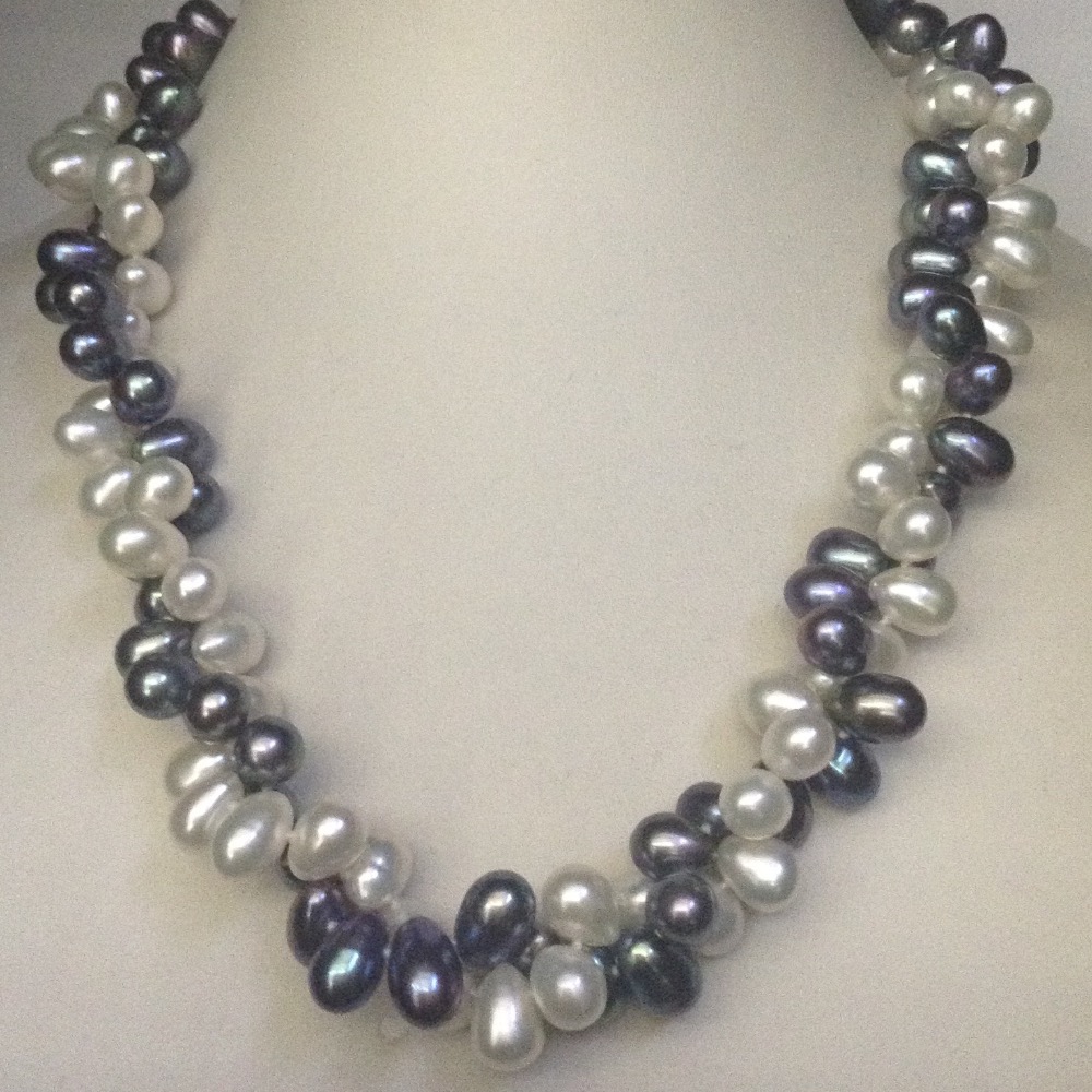 white and grey drop pearls 2 layers twisted necklace JPM0277