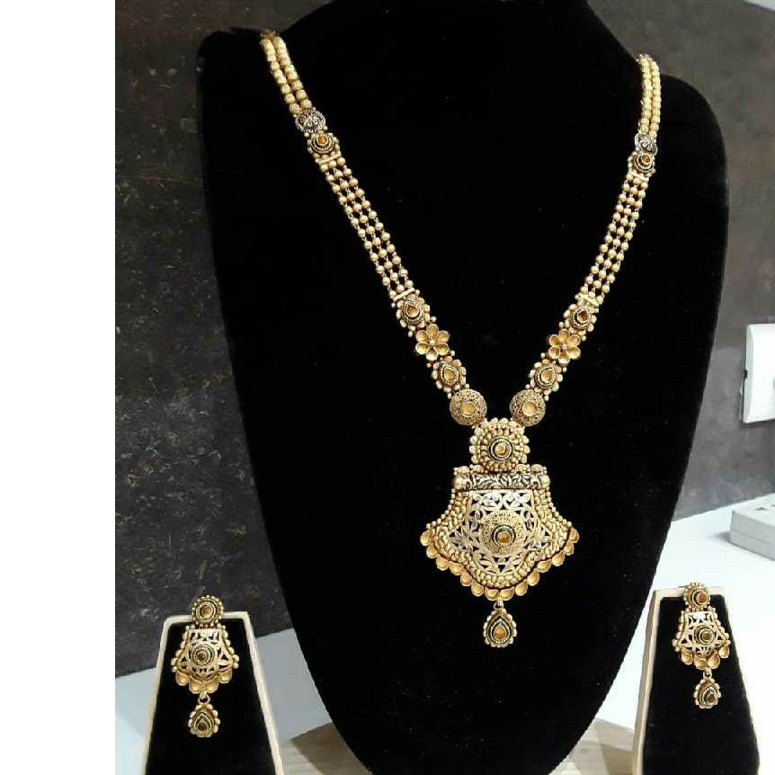 22KT Antique Gold Long Jadtar Necklace Set