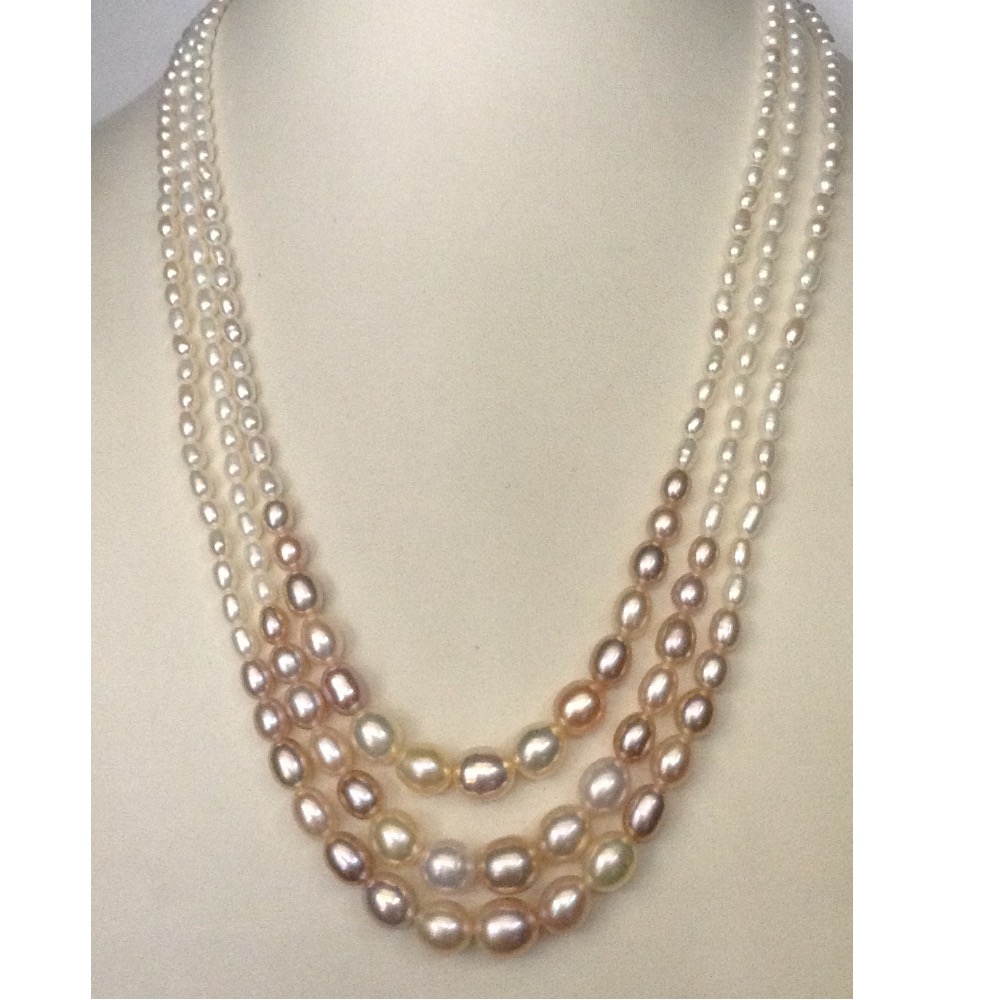 Shaded Oval Graded Pearls Necklace 3 Layers JPM0077