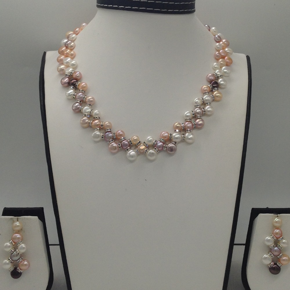 Freshwater MultiColour Button Pearls ZigZag Necklace set JPP1009