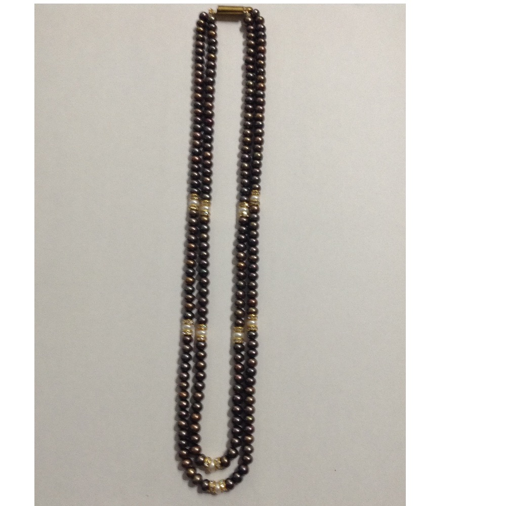 brown flat pearls necklace 2 layers with cz chakri JPM0111