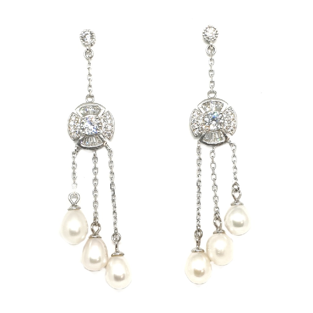 925 Sterling Silver Three Line Pearl Earring MGA - BTS0074