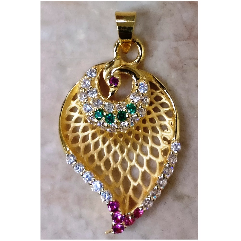 22kt gold casting cz peacock pendant for women