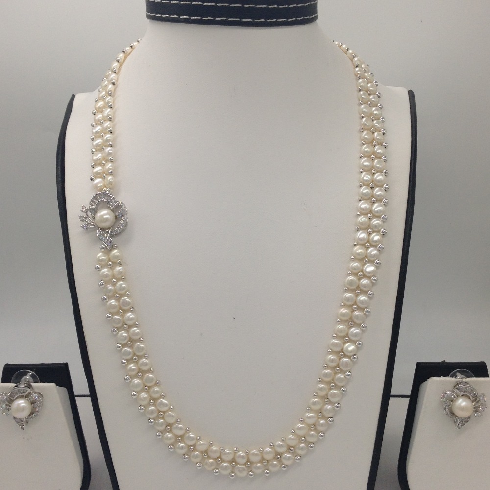 Pearls Broach Set With 2 Line Button Jali Pearls Mala JPS0232