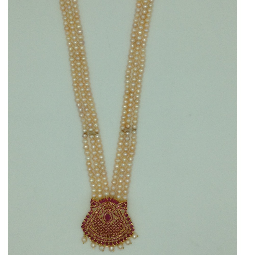 Red cz exclusive pendent set with 3 line potato pearls jps0597