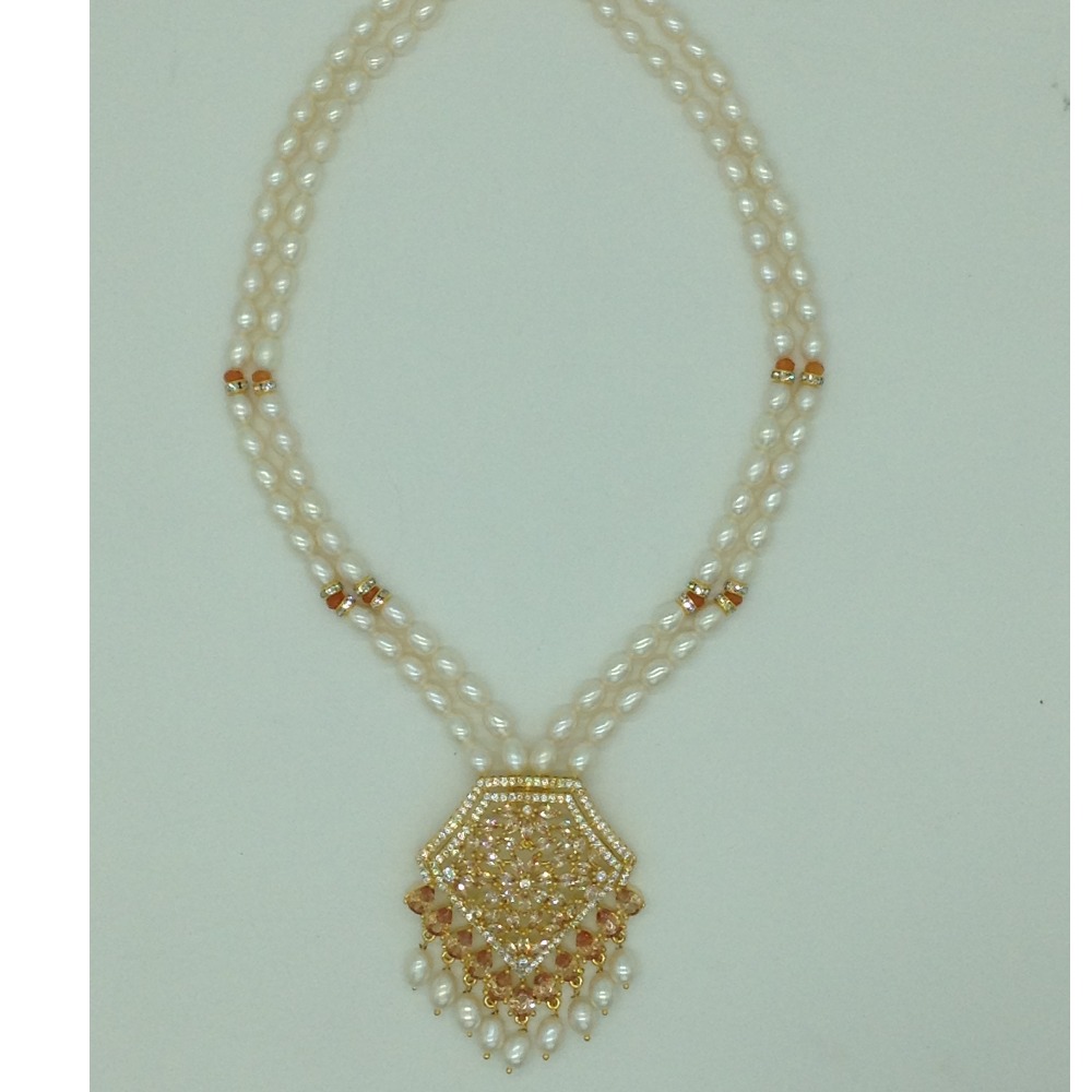 White,champagne cz pendent set with oval mala jps0602