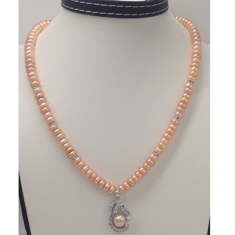 orange pearls pendent set with orange flat pearls mala jps0101