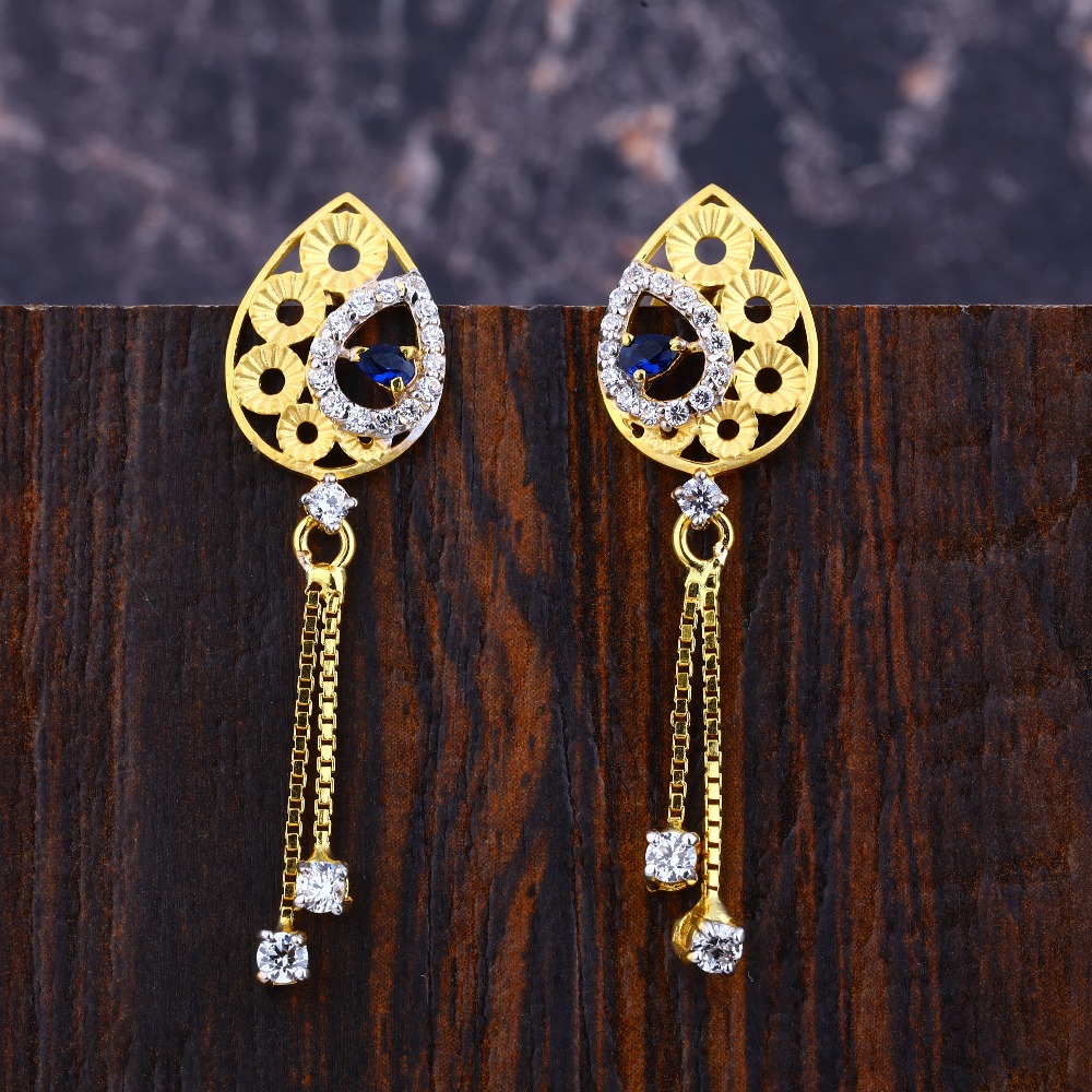 22CT Gold Cz Ladies Delicate Jhummar Earring LFE351