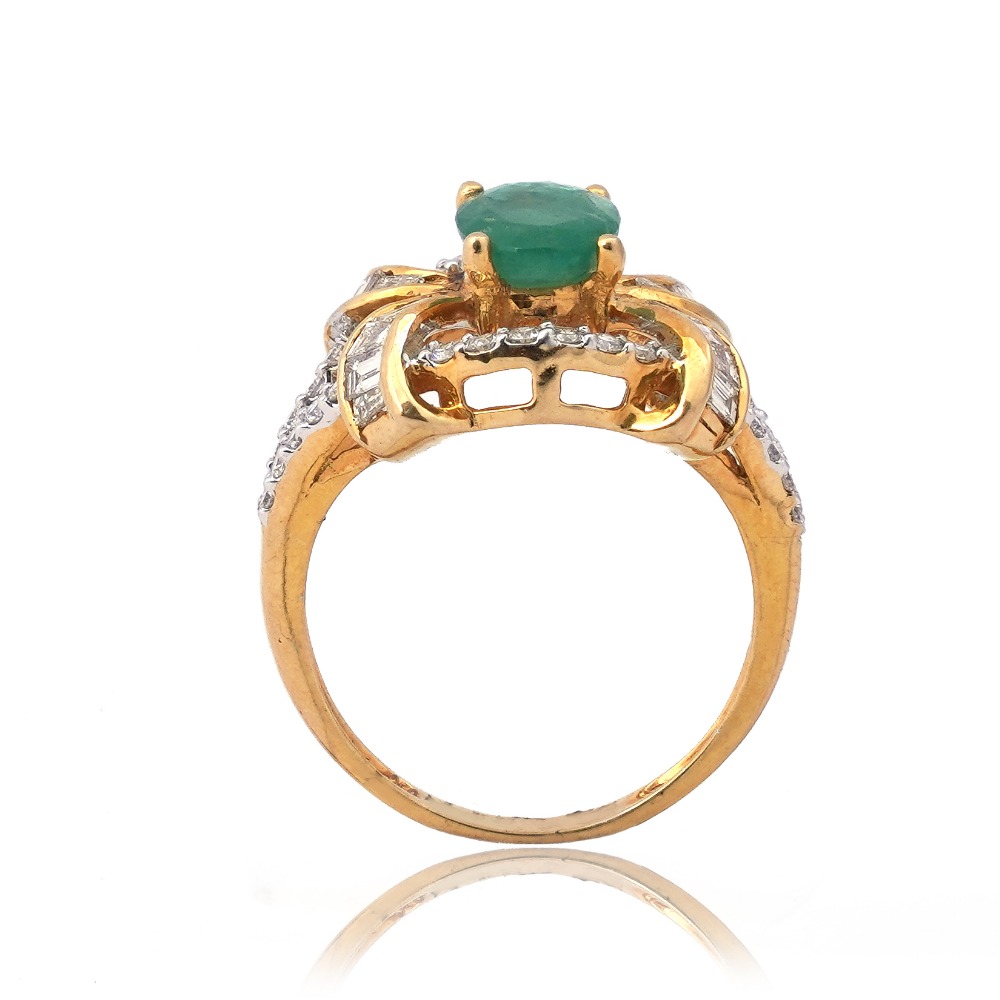916 Gold Green Stone Diamond Ring For women 
