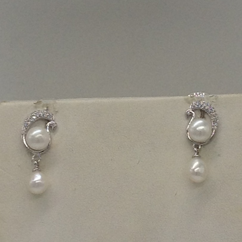 White cz;pearls pendent set with 2 line button pearls jps0251