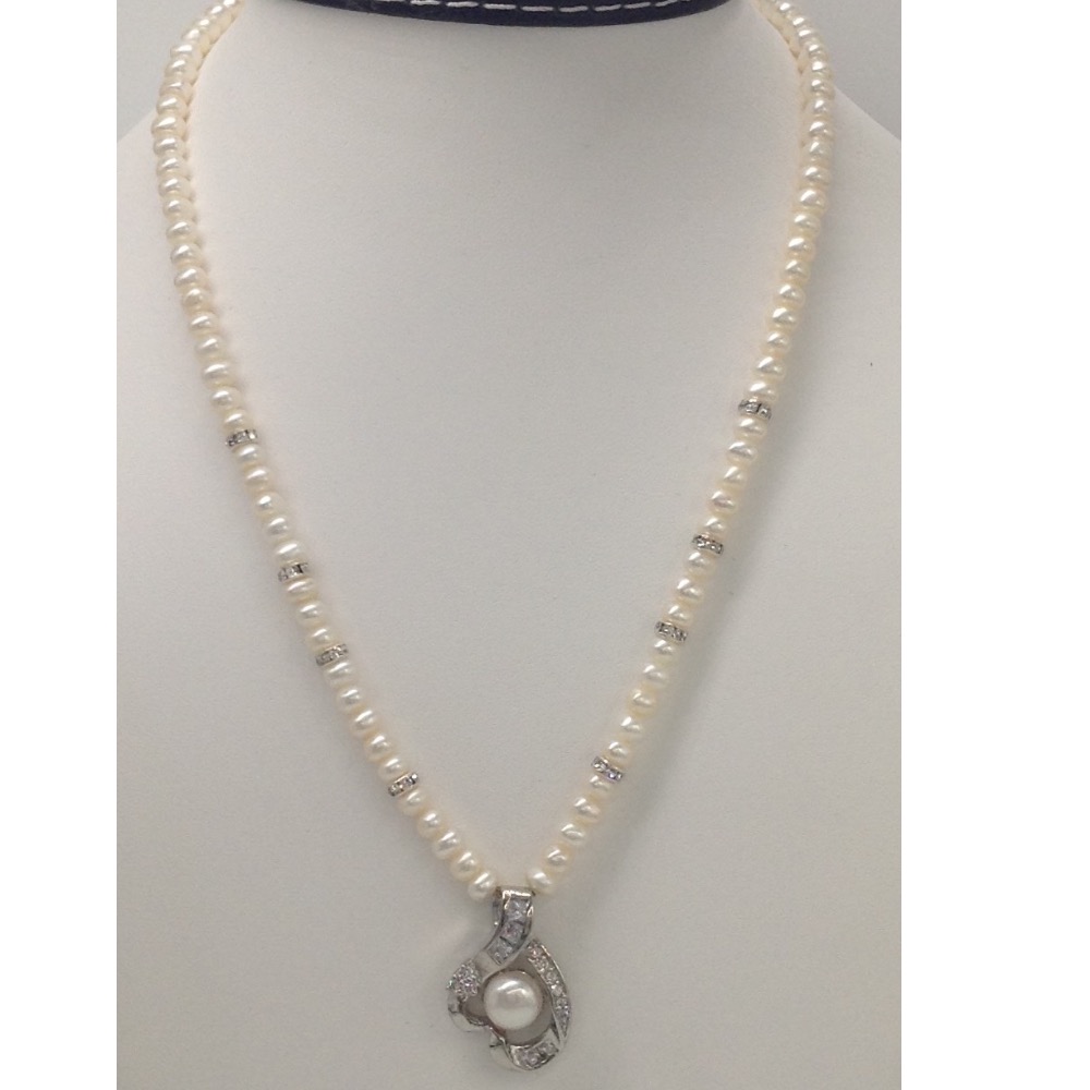 White cz and pearls pendent set with potato pearls mala jps0141
