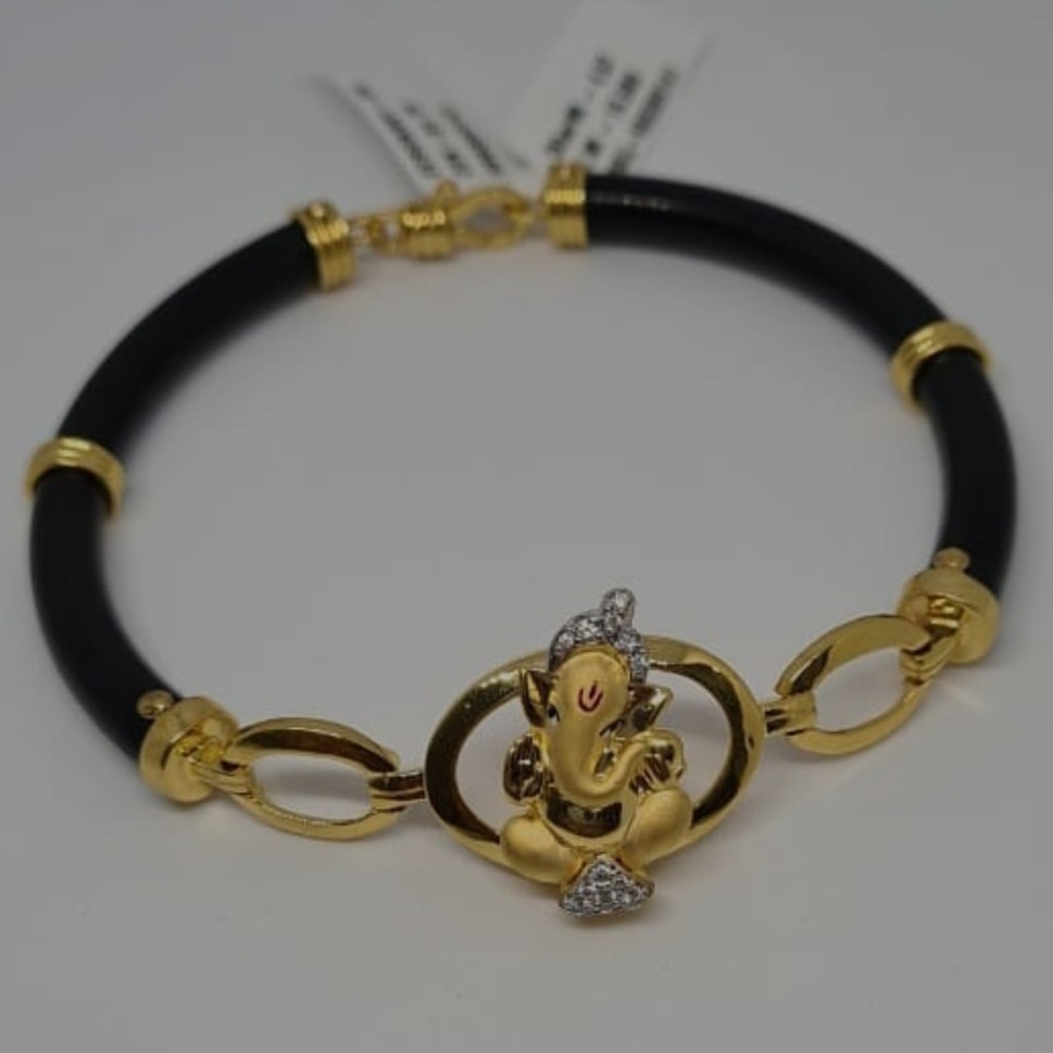 22k(916)Leather ganpati bracelet