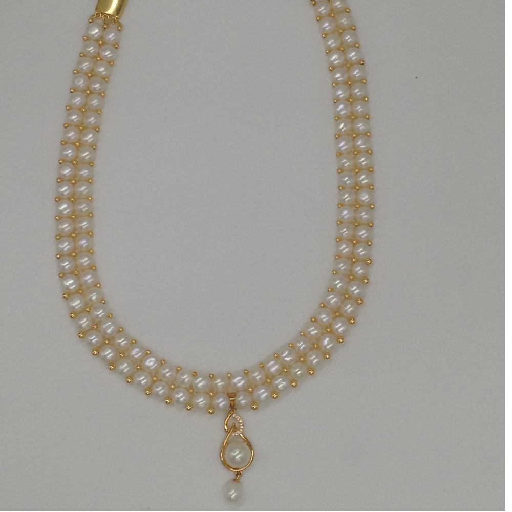 White cz pendent set with 2 line button pearls mala jps0243