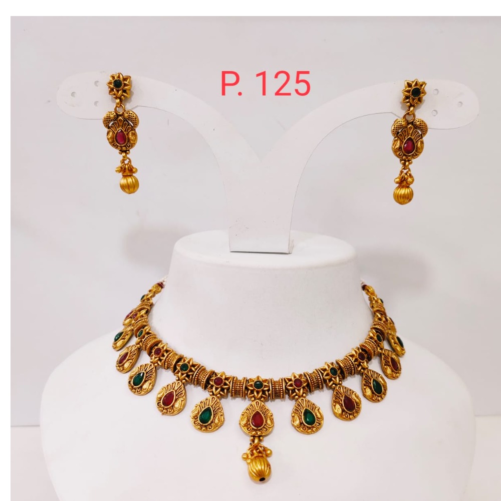 Choker with emerald and ruby stone with hanging gold moti necklace set 1345