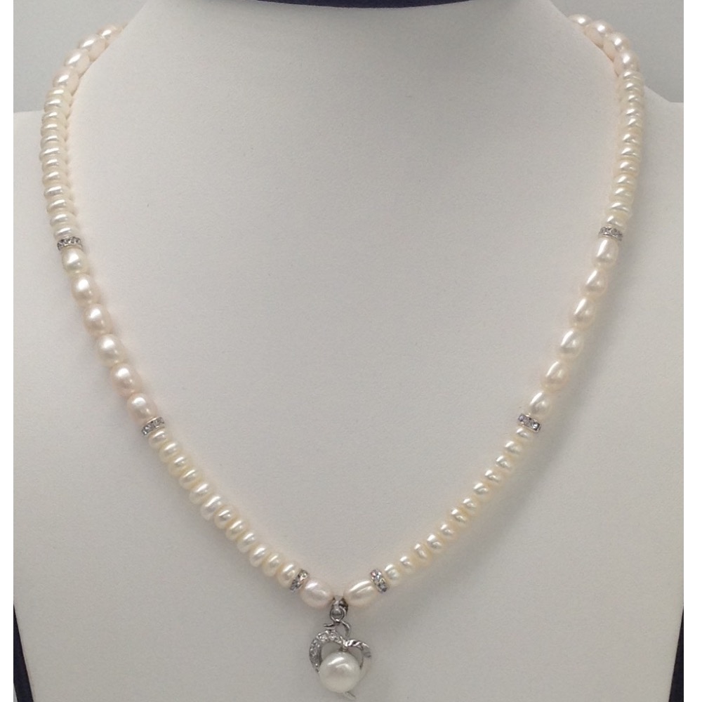 White cz and pearls pendent set with oval pearls mala jps0138