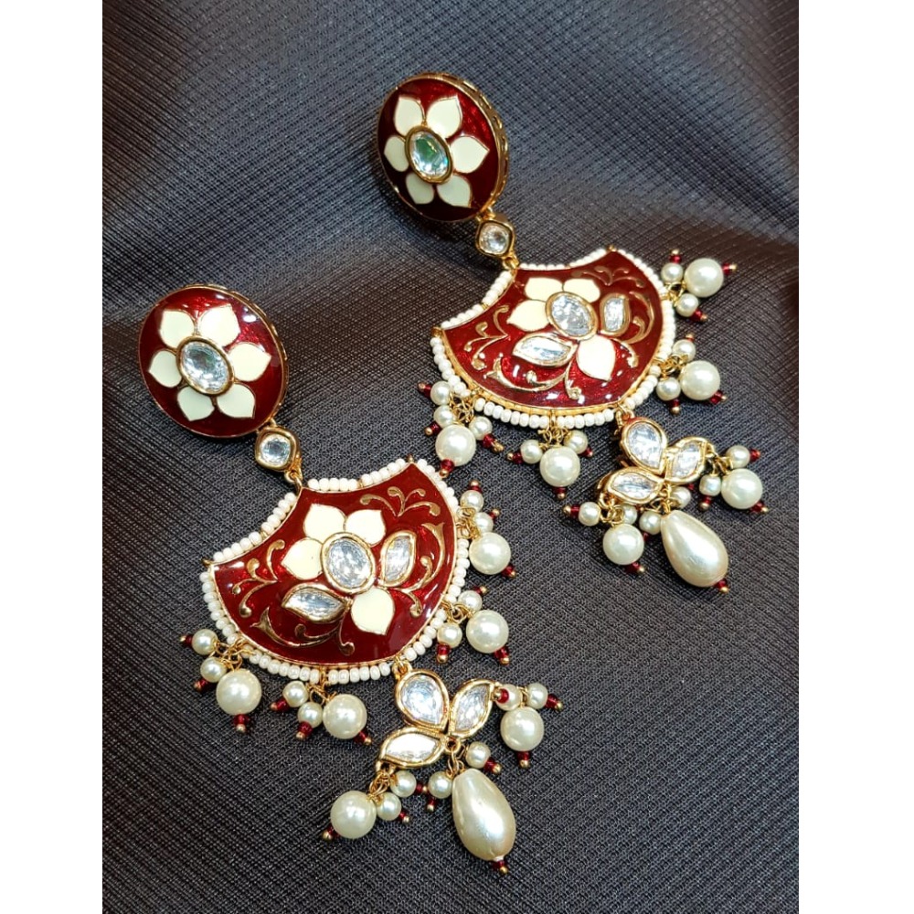 916 Gold Menakari White Pearl Earring VJ-E007