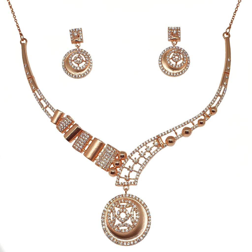 925 Rose Silver Round Shaped Modern Necklace Set MGA - NKS0101