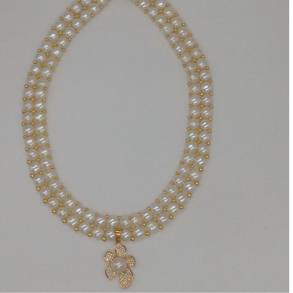 White cz pendent set with 2 line button pearls mala jps0242