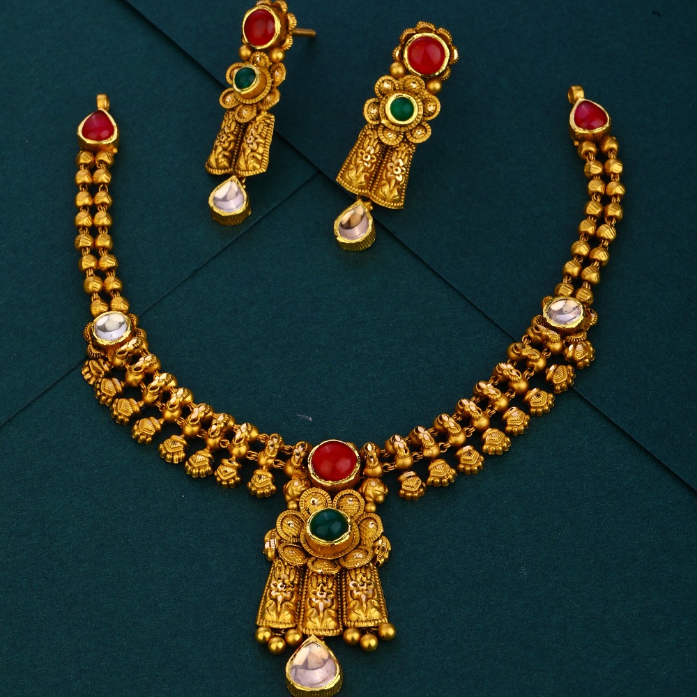 916 party wear gold Antique necklace set 