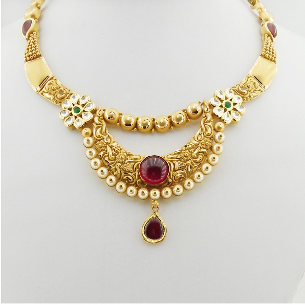 Buy quality 22K Gold Antique Bridal Necklace Set RHJ-3281 in Ahmedabad