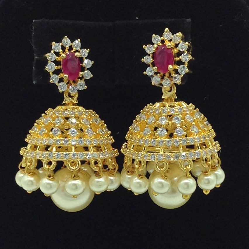 Red and White CZ Stones Ear Jhumki JER0001