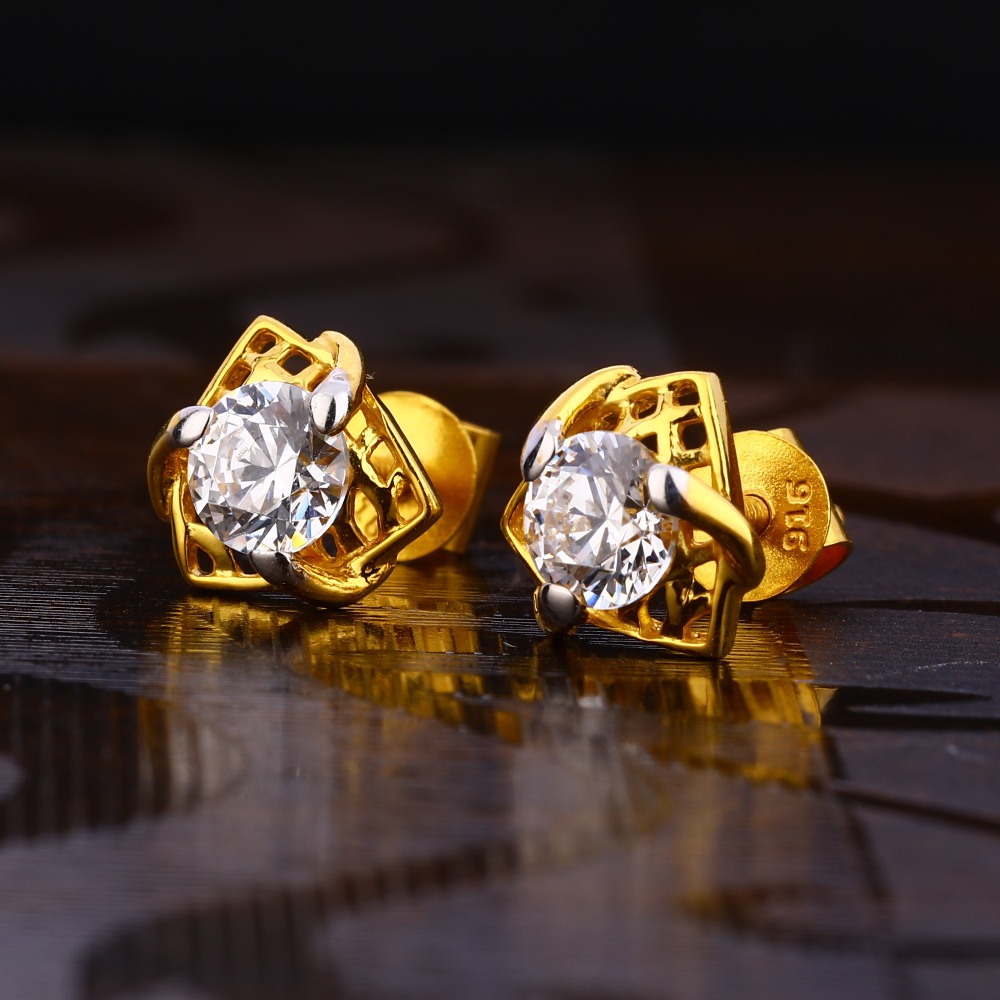 916 Gold Women's Delicate Hallmark Solitaire Earring LSE211
