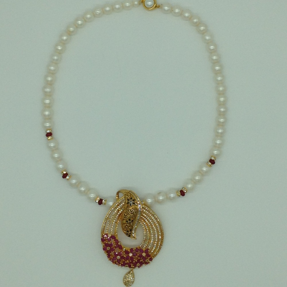 White, red cz pendent set with round pearls mala jps0557