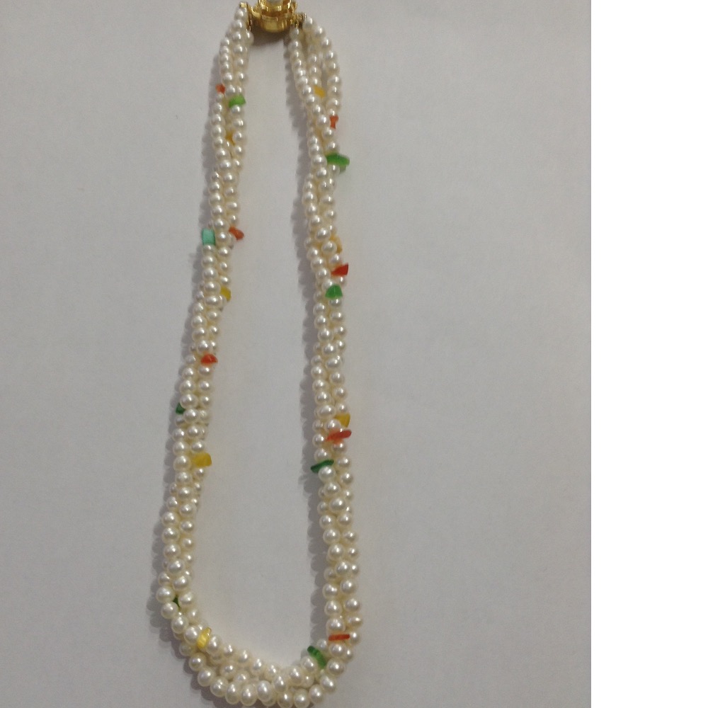 White Potato Pearls Necklace With Semi Precious Chips JPM0224