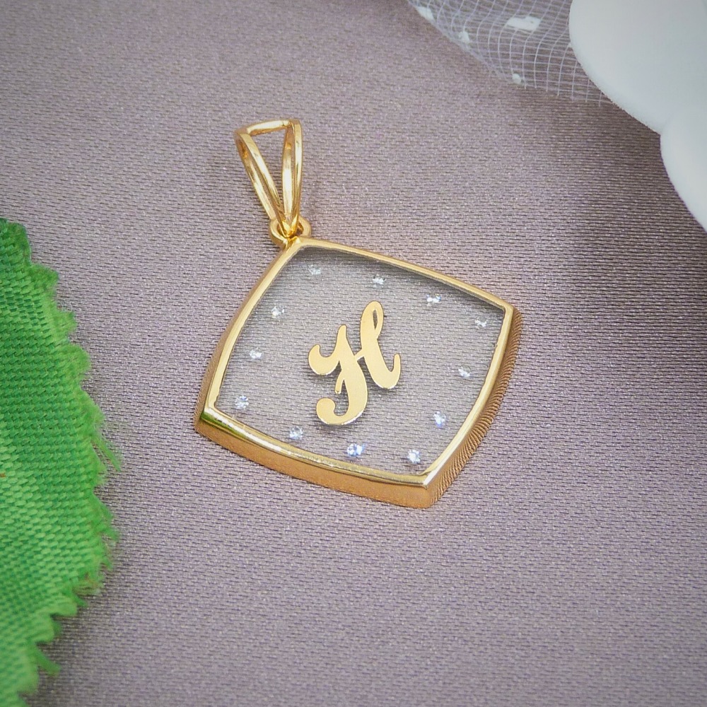 ' h ' alphabet glass 18k real diamond Glass pendant