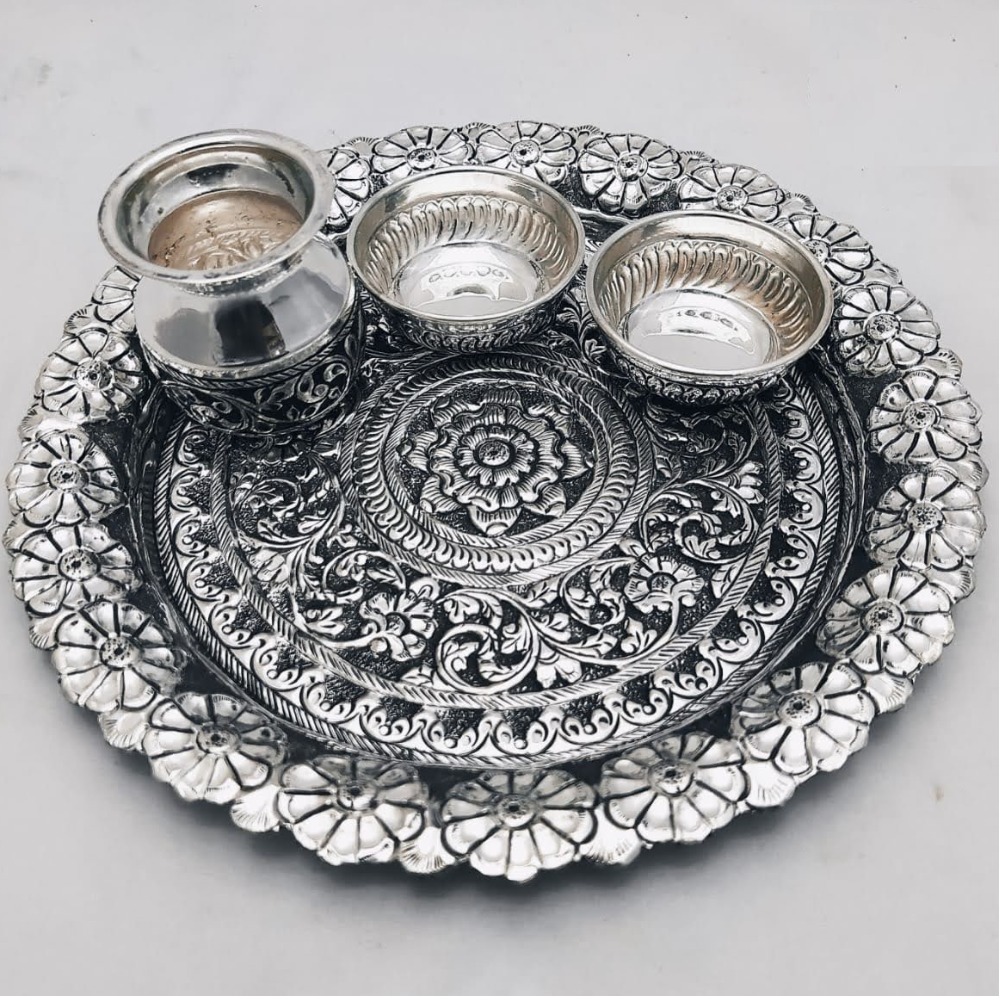 Buy quality 925 Pure Silver Antique Pooja Thali Set PO-263-18 in New Delhi