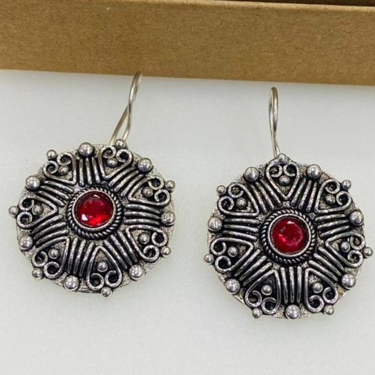 Red Stone Silver Design Artificial Earring 