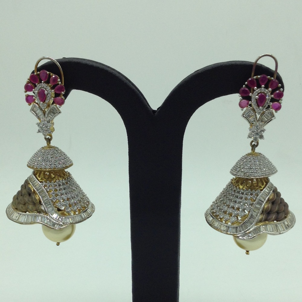 White and Red CZ Stones Ear Jhumki JER0026