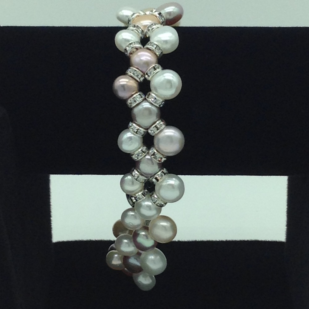 Multi colour zigzag pearls cz chakri 3 layers bracelet jbg0097