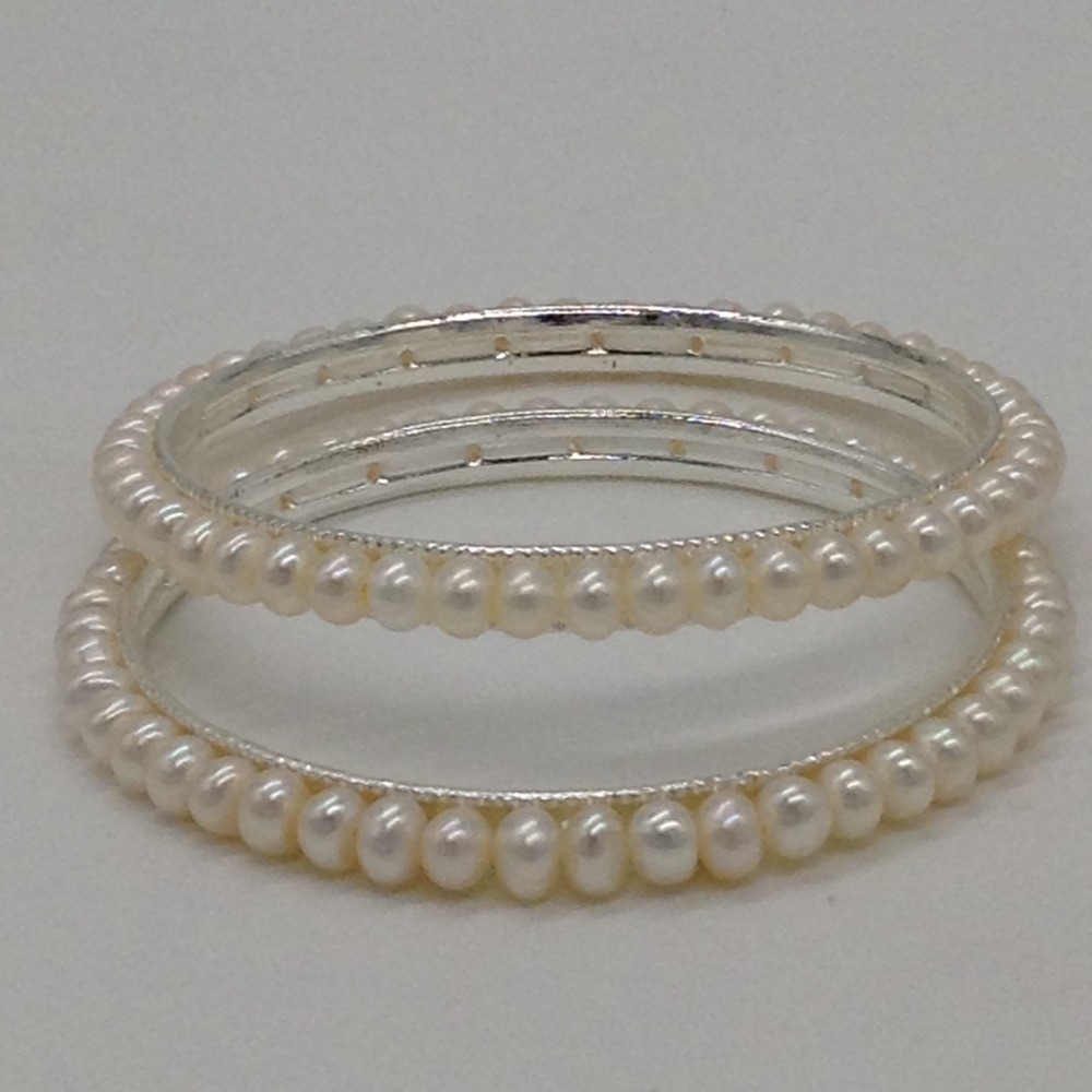 White Flat Pearls Bangles JBG0057