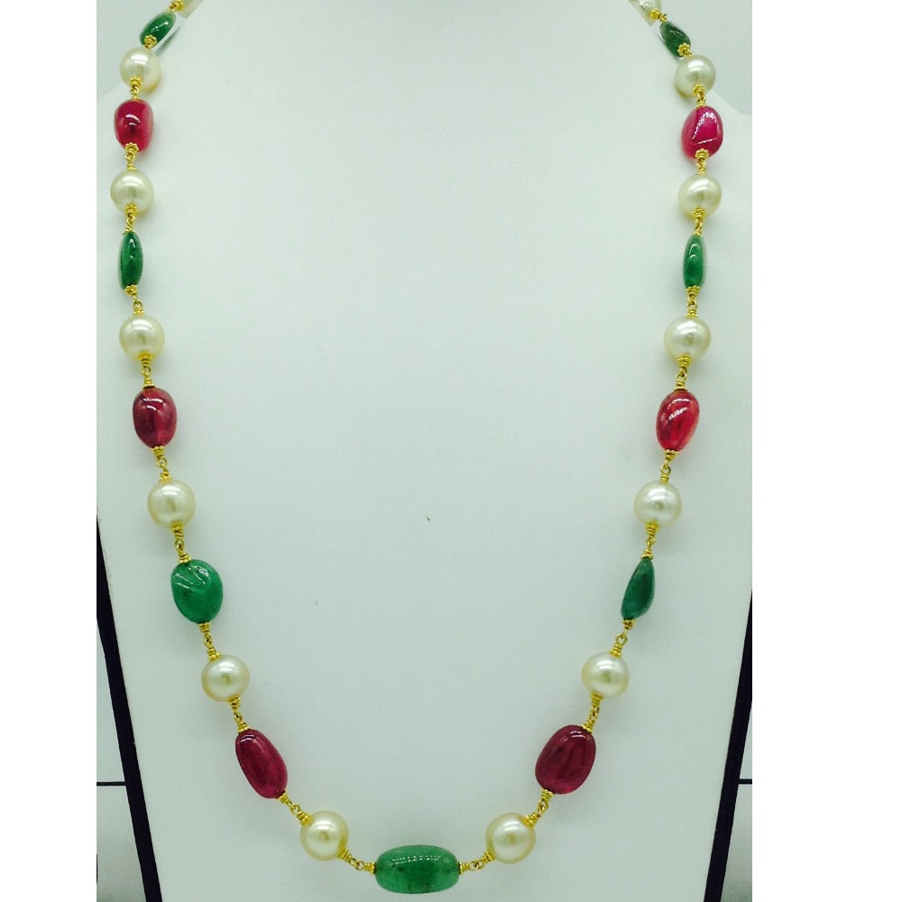 South sea pearls with ruby;emerald tumbles gold taar necklace jgt0006