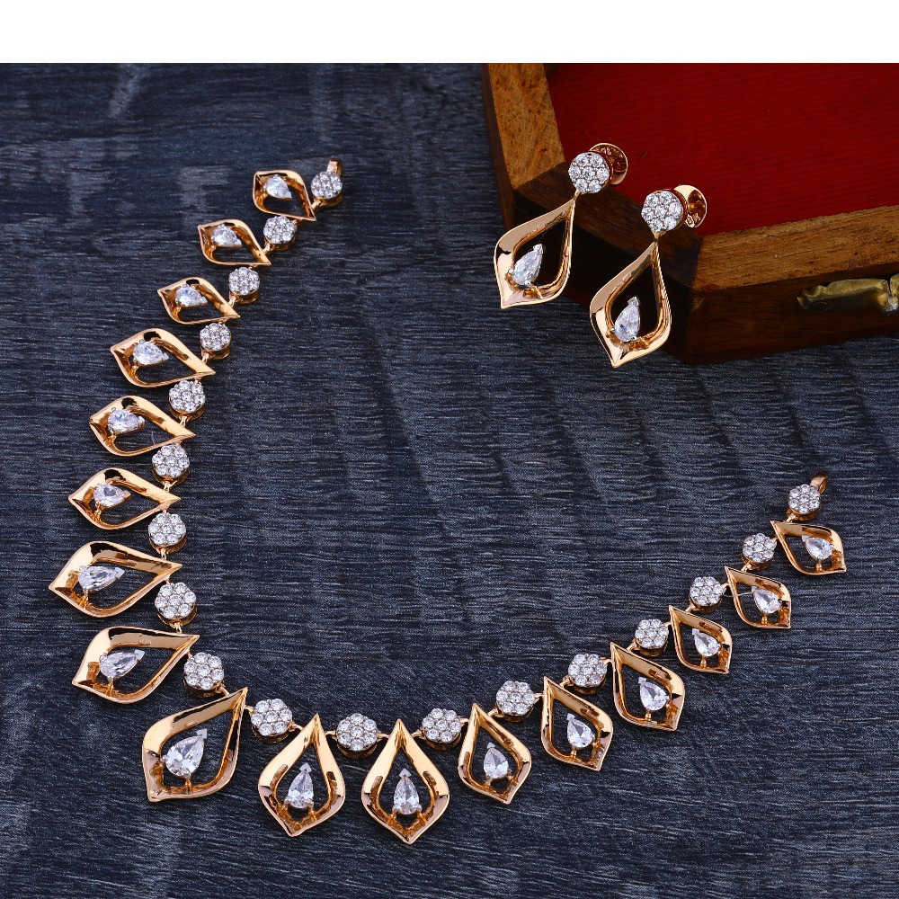 Manufacturer of 18ct cz delicate diamond rose gold necklace set rn171 |  Jewelxy - 178590