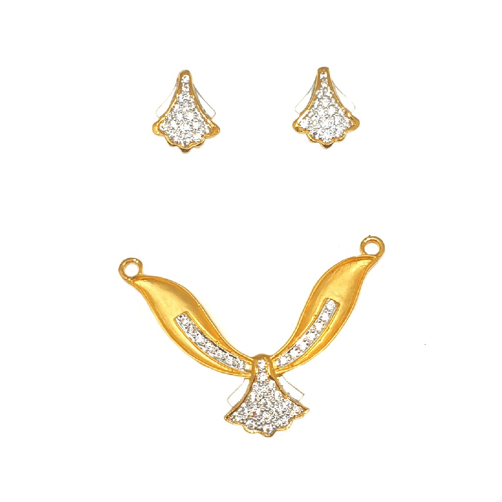 22K Gold Modern Mangalsutra Pendant With Earrings MGA - PTG0108