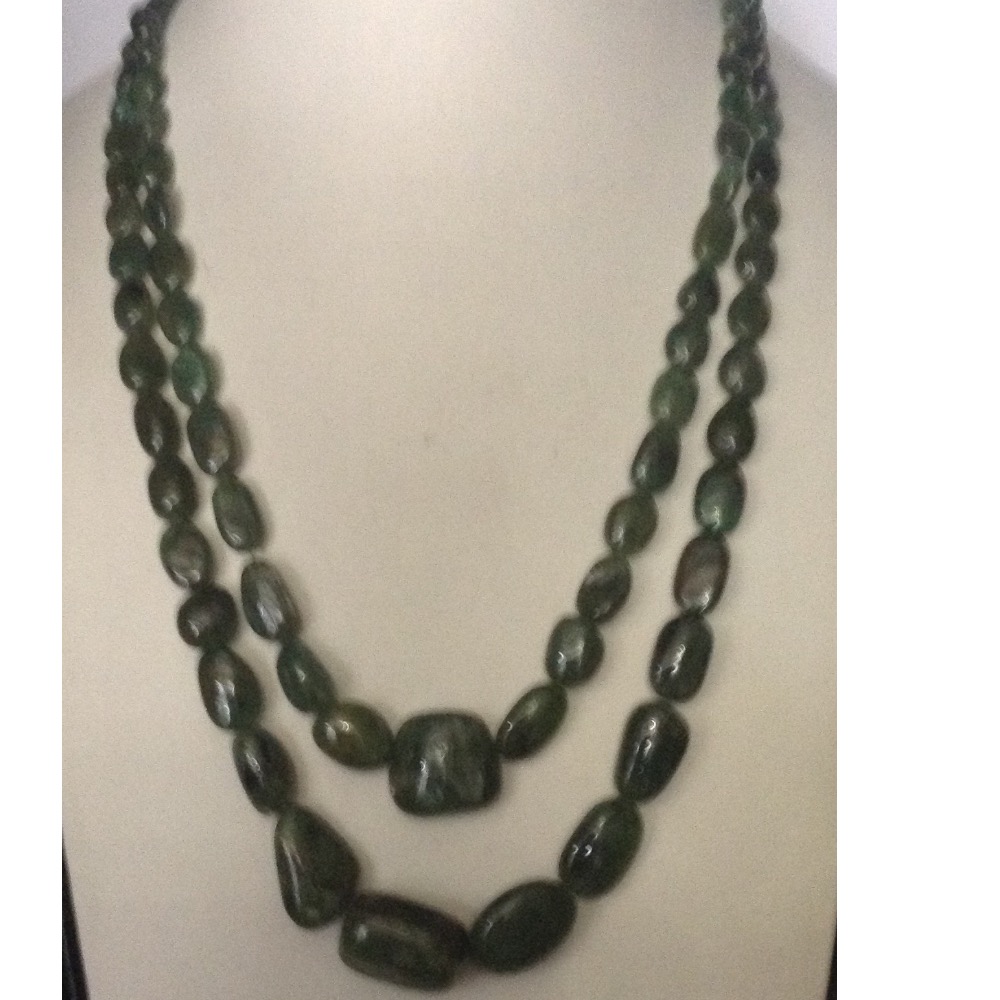 Natural Green Emeralds Oval Tumbles 2 Layers Necklace JSE0060
