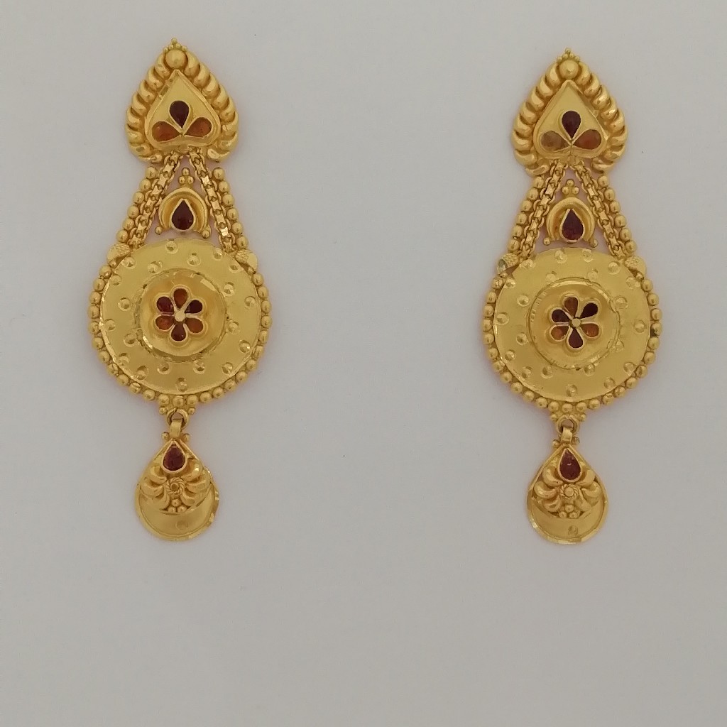 916 gold yellow antique long earrings