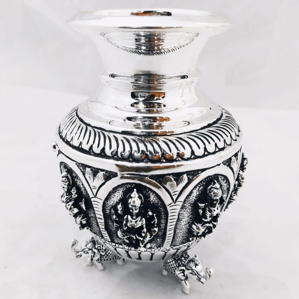 Pure silver astalakshmi kalash with hathi legs pO-168-05
