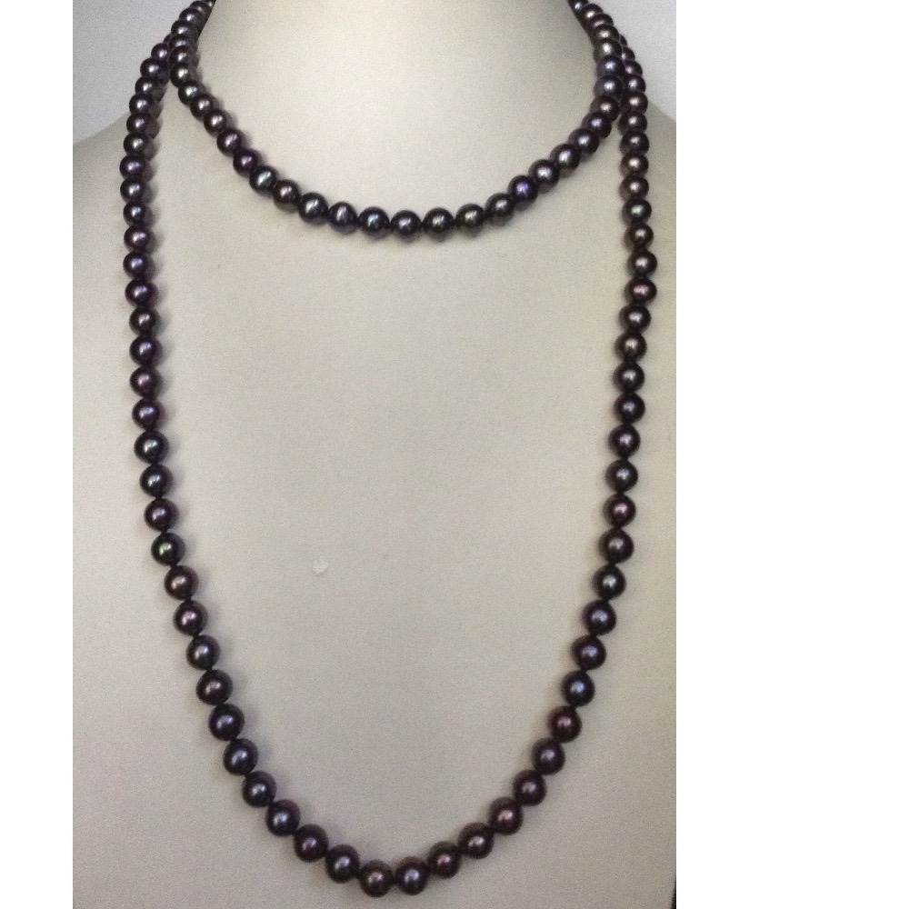 Freshwater Black Round Pearls Long Knotted Mala JPM0269