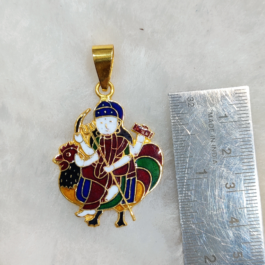 916 Gold Fancy Gent's Bahuchar Maa Aricuting Minakari Pendant