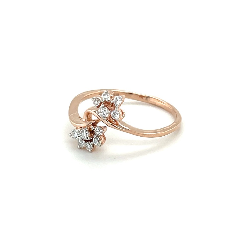 Bypass 14k Rose Gold Ring with Flower Shaped Diamond Cluster